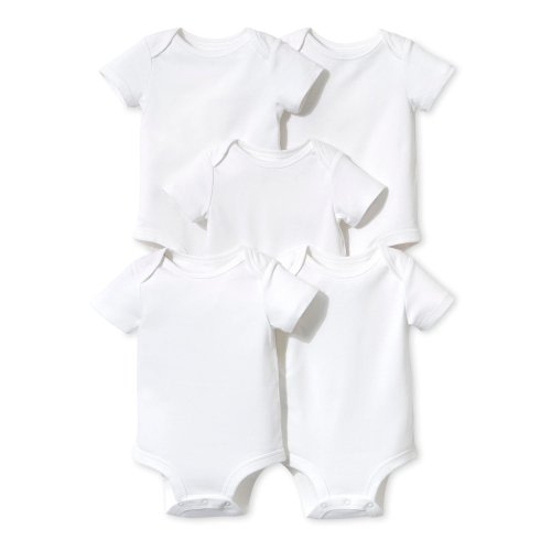 Little Star Organic Baby Boy or Girl Gender Neutral White Short Sleeve Bodysuits, 5-Pack - 0-3 Months