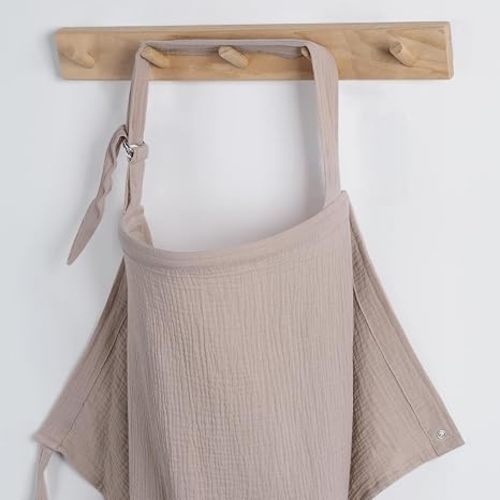 Blissful Diary Muslin Nursing Cover for Breastfeeding, Breathable Breastfeeding Cover up with Arch Neckline for Women, Nursing Apron (Sage Checkboard)