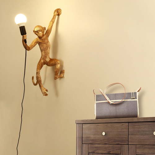 Monkey Wall Table Lamp Gold Resin Pendant Light Fixture Chandelier Bedroom for a Bedroom, Living Room, Office, Yoga Room