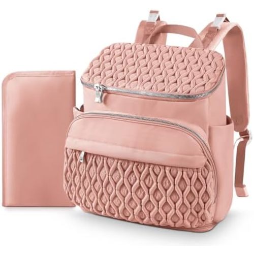 Diaper Bag Backpack, Large Baby Bag for Girl Boy, Travel Diaper Backpack with Insulated Pocket, Cute Diaper Bag Stroller Straps, Baby Shower & Registry Gift for Mom Dad Pink