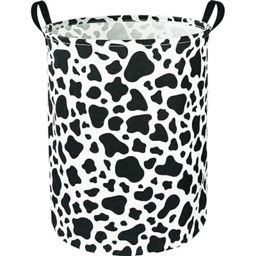 Cow Laundry Basket,Collapsible Nursery Hamper,Waterproof Storage Bin with Handles for Bedroom,Room Decor,Gift Basket(Cow Stria)