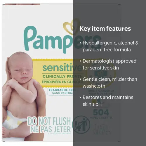 Pampers Sensitive Baby Wipes, 6-Pack, 504 Count, Swaddlers Pop Top