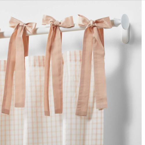 63" Pink Organic Cotton Windowpane Plaid Curtain Panel