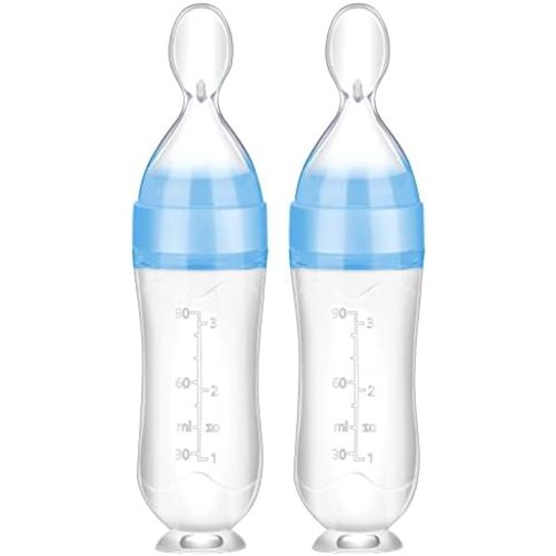 Nuanchu Baby Food Feeder Silicone Feeding Spoon Dispensing 2 Pcs 3 oz, Blue
