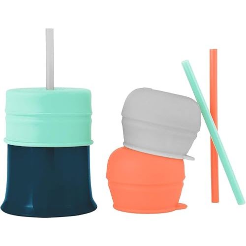 Boon SNUG Silicone Straw Sippy Cup - Set of 3 Lids, 3 Straws & Toddler Cup - Convert Kids Cups - Mint