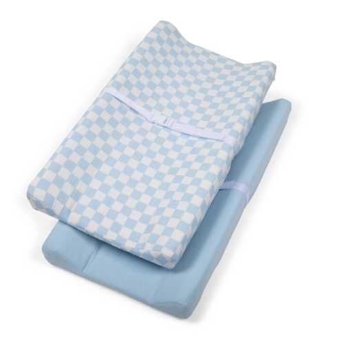 Sky Blue Checkered Muslin Changing Pad Covers 100% Cotton: 2 pack 33x17x7