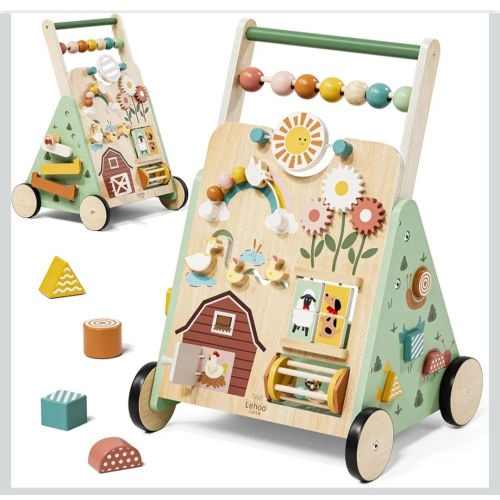 Lehoo Castle Wooden Baby Walker, Adjustable Speed Baby Push Walker