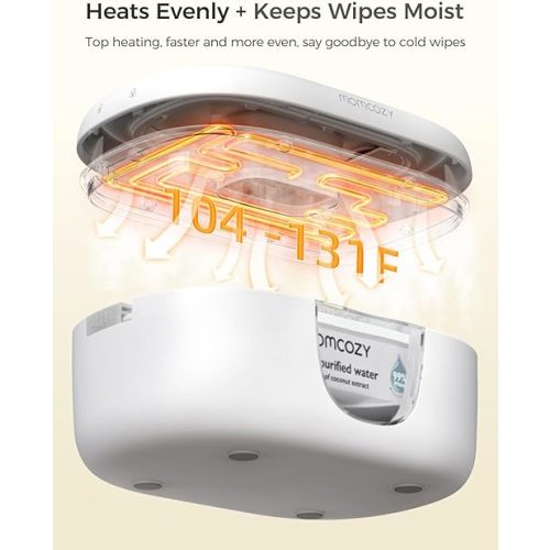 Momcozy Baby Wipe Warmer, Innovative Spring Design, Large Capacity Wipes Dispenser for 60-80pcs, Fast & Even Heating, 4 Modes of Temperature Heating Control, Diaper Wipe Warmer with Night Light, Grey