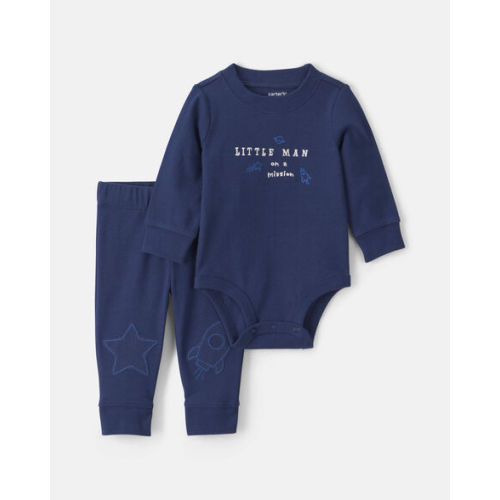 Baby Boy 2-Piece 'Little Man On a Mission' Space Long-Sleeve Bodysuit & Pant Set - Navy Blue | Carter's