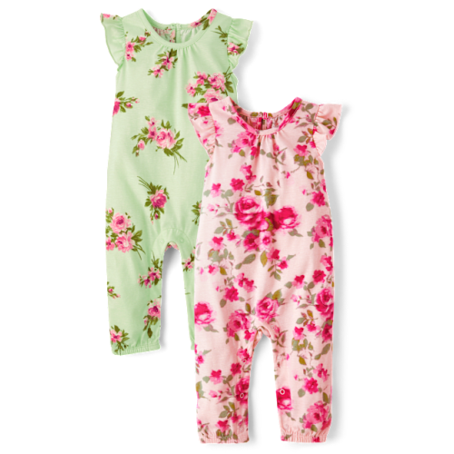 Baby Girls Floral Jumpsuit 2-Pack - Pink