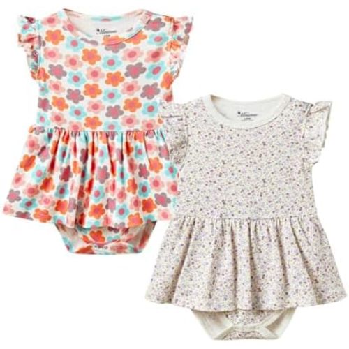 2 Pack Baby Girl Bodysuit Dress Short Ruffle Sleeve Newborn Skirted Romper Infant Summer Outfits for 0-24 Months