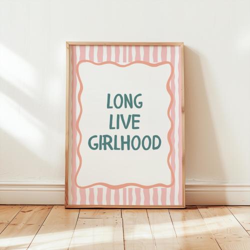 Long Live Girlhood Nursery Print | Whimsical Striped Wall Art | Baby Girl Nursery Decor | Storybook Pink Nursery Quote