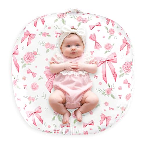 Newborn Lounger Cover Baby Girls, Ultra Soft Comfortable Flower Infant Lounger Pillow Slipcover, Easy Removal and Machine Washable, 1 Cover Only (Pink Rose)