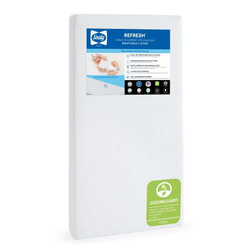 Sealy Refresh Breathable 2-Stage Crib Mattress and Toddler Mattress with Washable Cover, GREENGUARD Certified