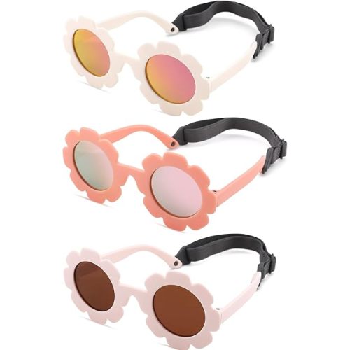 Polarized Baby Sunglasses with Strap UV400 Infant 0-24 Months | Flower Design for Toddler Girls, TPEE BPA-free Frame, UV400 Protection, Adjustable Strap for Newborn, Baby Beach Essentials