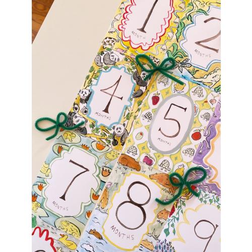 Animal Gender Neutral Painted Baby Milestone Marker Cards