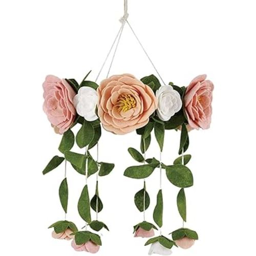 Baby Crib Mobile – Hanging Nursery Mobile for Bassinet, Handmade Floral Baby Nursery Decor for Girls, Perfect for Shower Gift (Felt Rose) Sorrel + Fern