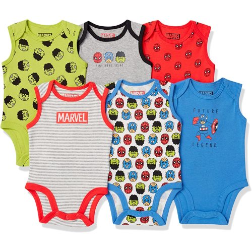 Amazon Essentials Disney | Marvel | Star Wars Baby Boys' Sleeveless Bodysuits, Pack of 6