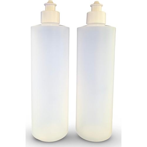 2 Pack Refillable 16 Ounce HDPE Squeeze Bottles With Push/Pull Button Top Dispenser Caps-Great For Lotions, Shampoos, Conditioners and Massage Oils From Earth's Essentials (White Cap)