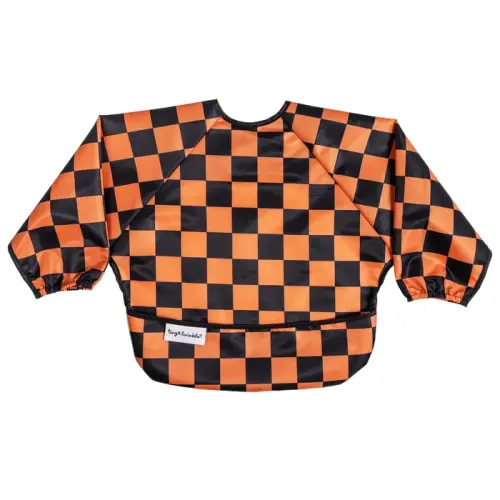 Tiny Twinkle Mess-Proof Full Sleeve Bibs - Halloween Checker or Brown