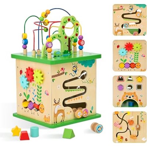 OOOK 5 in 1 Large Activity Cube, Forest-Themed Activity Cube for 1 Year Old