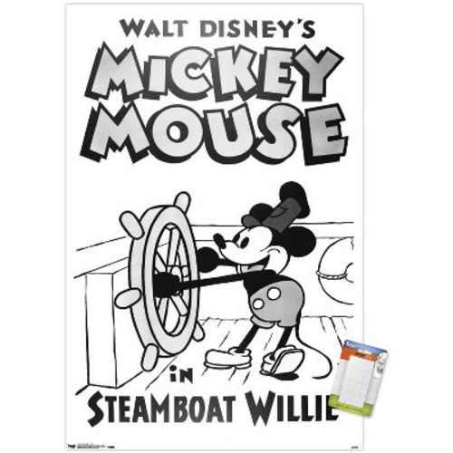 Trends International Disney Mickey Mouse - Steamboat Willie Unframed Wall Poster Print White Mounts Bundle 22.375" x 34"