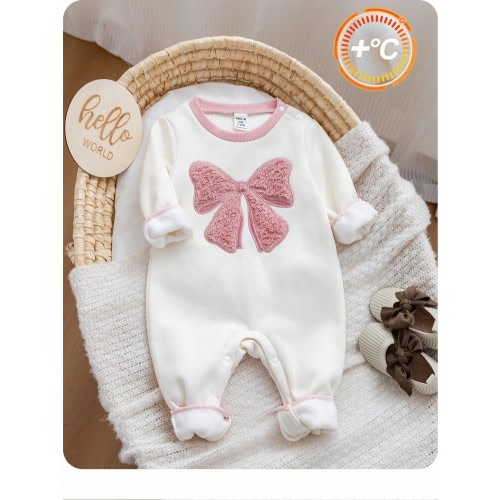 SHEIN Newborn Baby Girl Cute Butterfly Decor Long Sleeve Thick Fleece Jumpsuit, Autumn/Winter | SHEIN USA