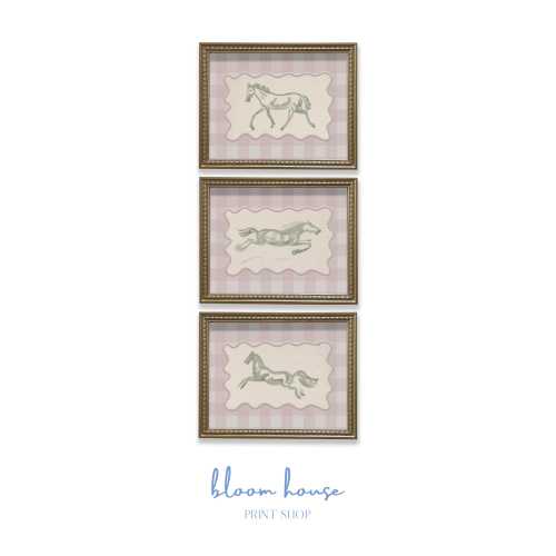 Vintage Horse Nursery Art Prints: Pink & Sage Green Set (Digital Download)