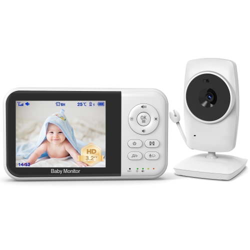Baby Monitor with Camera and Audio, Video Baby Surveillance System with 3.2” HD Screen, Night Vision, 2 Way Talk, Temperature Sensor, Portable Indoor Home Security Camera with Monitor