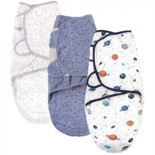 Hudson Baby Infant Boy Quilted Cotton Swaddle Wrap 3pk, Space, 0-3 Months
