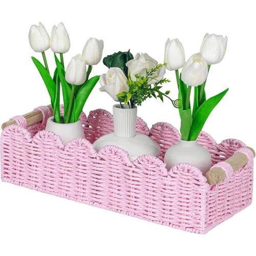 CubesLand Scalloped Toilet Paper Storage Basket W/Handle for Home Decor