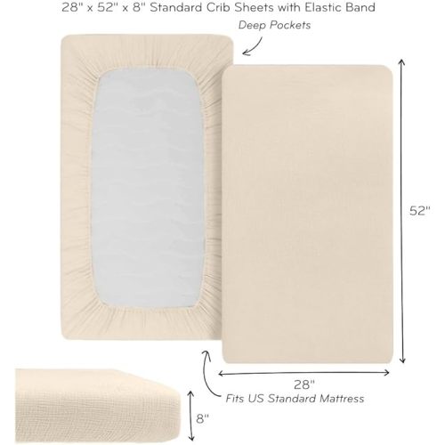 Crib Sheets – Organic Cotton Muslin Fitted Crib Sheet – Standard Size for Baby Boy and Baby Girl 28" x 52" Ultra-Soft and Breathable. 2-Pack(Fog/Stripe)