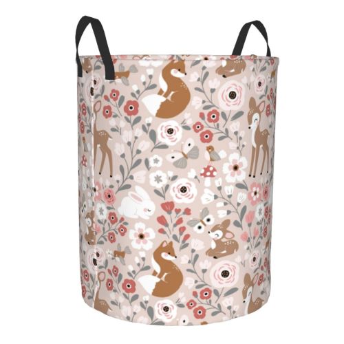 Cauagu Autumn Floral Deer for Laundry Basket,Collapsible Organizer Basket for Storage Bin Toy Bins Gift Baskets Bedroom Clothes Children Nursery Hamper -Small