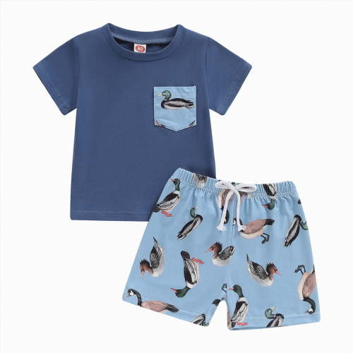 mgoYE Infant Baby Boy Farm Clothes Western Farm Themed Shirt Top Solid Short Pant 2Pcs Summer Short Outfits (Blue,6-12 Months)