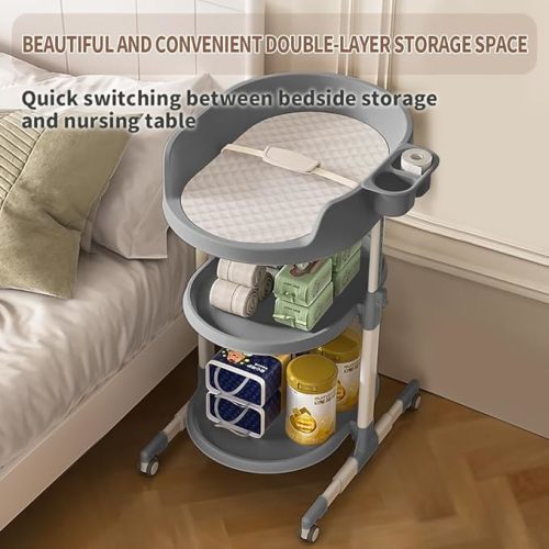 Diaper Changing Station, Portable Changing Table for Baby, Diaper Changing Table with Storage Drawers, Waterproof Baby Changing Station with Wheels and Adjustable Height for Newborn Infant (Grey)