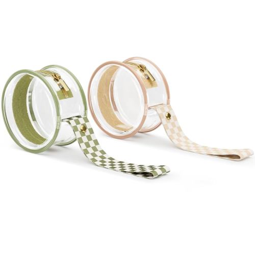 2 Pack Transparent PVC Pacifier Case with Checkered Strap, Neutral Binky Holder for Baby Boys and Girls, Portable Pacifier Storage for Diaper Bag Essentials, Fits Most Pacifiers (sage)