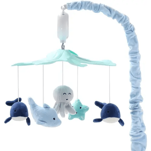 The Peanutshell Crib Mobile for Boys or Girls - Light and Dark Blue Musical Baby Crib Mobile with 12 Lullabies, Ocean Baby Nautical Nursery Decor