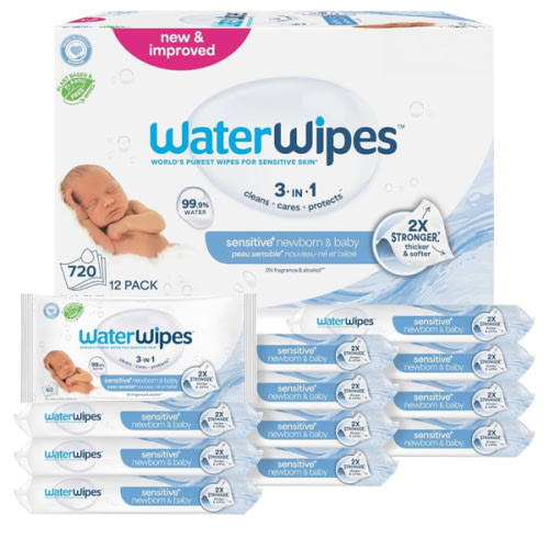 WaterWipes Sensitive+ Newborn & Baby Wipes 720 Count (12 Packs)
