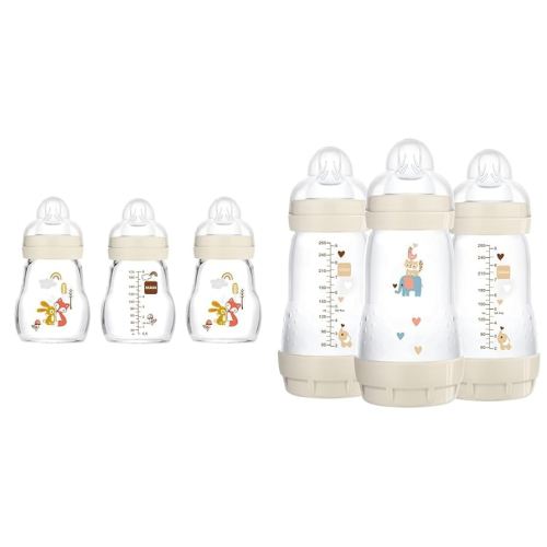 MAM Feel Good Glass Bottles and Anti-Colic Bottles Bundle, Premium 5oz 3 Pack and Easy Start 9oz 3 Pack