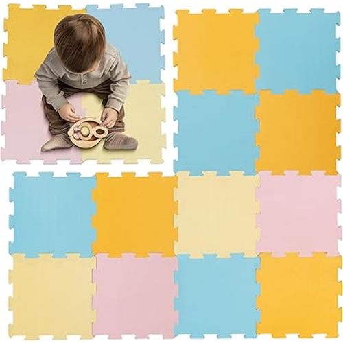 Enovoe Interlocking Foam Tiles – Baby Play Puzzle Pads for Toddlers – Soft 12"x12" Play Surface – Puzzle Piece Design – Safe and Cushioned Mat Set for Kids’ Activities and Floor Protection