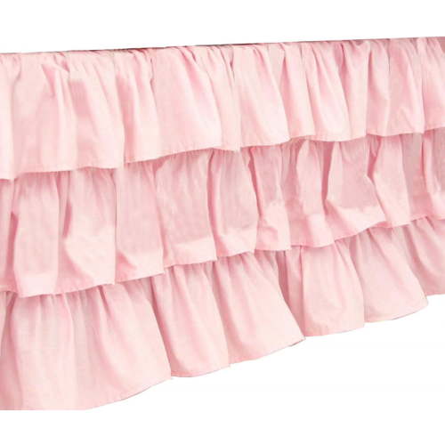Tesyar Solid 3 Tier Ruffled Crib Dust Ruffle, 17.7" Drop Cotton Crib Skirt with Platform, Fits Standard 28x52" Baby Cribs for Boys Girls(Pink)