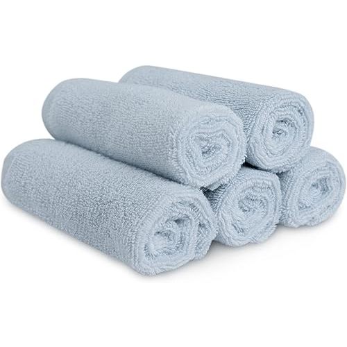Natemia Organic Baby Washcloths (5 Pack, 12” x 12”) – 100% Organic Cotton – Ultra-Soft Baby Towels for Sensitive Skin – Newborn, Boys & Girls – Bathtime Wash Cloths, Baby Registry Must-Have (Blue)