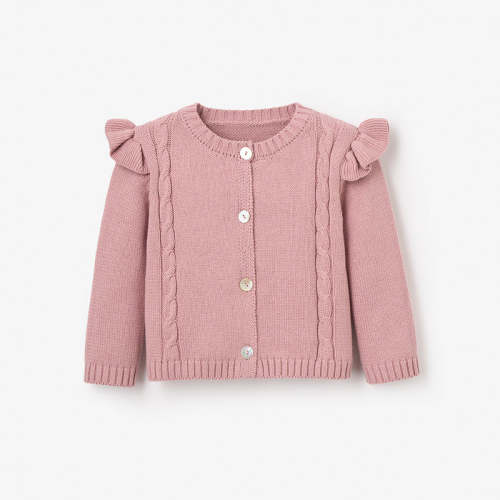 Mauve Flutter Sleeve Cable Cardigan MAUVE / 6-9M