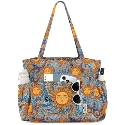 Miss Adola Cute Corduroy Tote Bag for Women - Large Capacity Multi-Pocket Shoulder Bag with Zipper