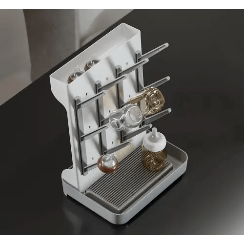 IEEK Baby Bottle Drying Rack,Large Vertical Drying Tower Bottle Rack Holder Space Saving Standing Drying Rack for Countertop-Holds 12 Baby Bottles and Cup,Etachable Travel Bottle Rack,Grey and White