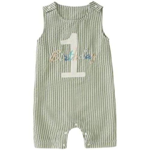 Embroidered 1st Birthday Sleeveless Ribbed Romper