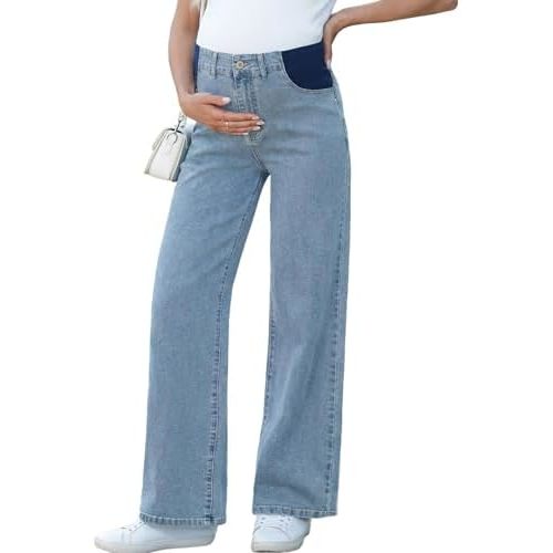 BLENCOT Maternity Jeans for Women Wide Leg Pregnancy Pants