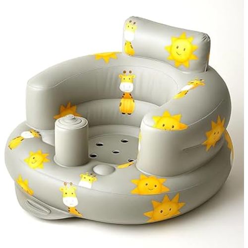 SplashEZ Inflatable Baby Seat - Sit-Up Chair for Kids 3 Months to 3 Years, Blow-Up Baby Seat with Air Pump for Home, Inflatable Sit Me Up Chair for Infant Back Support, Floor & Travel, Giraffes