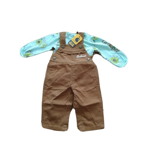 Carhartt Baby Girl Bib Overall - Brown -Sunflowers 9M - NEW W/Tags