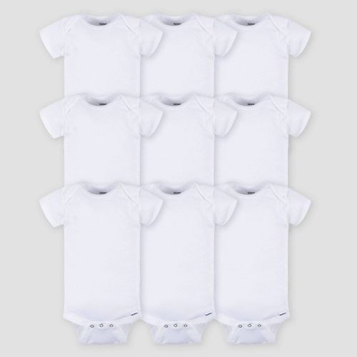 Gerber Baby 9pk Short Sleeve Onesie - White 0-3M